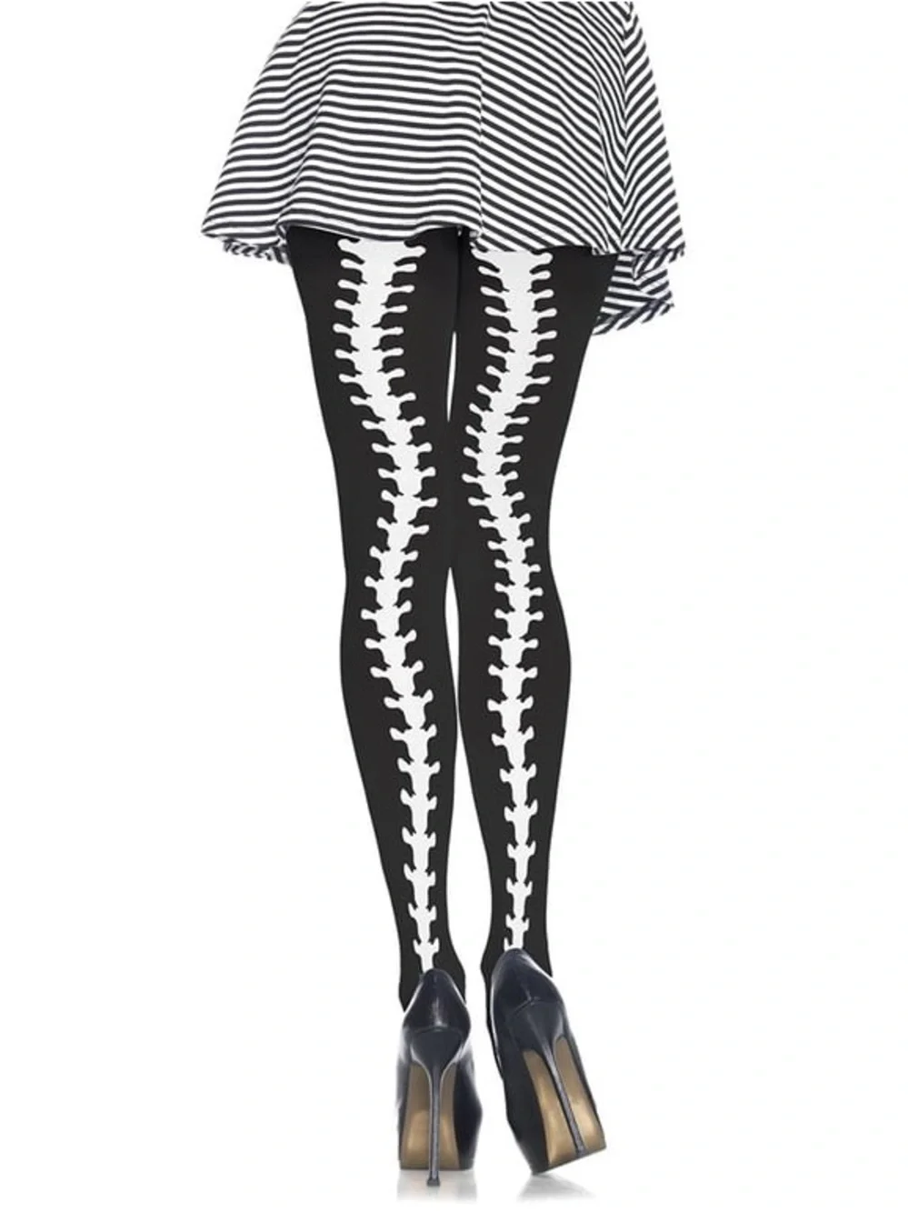 Brand New-Leg Avenue Black Tights with White Spine Back Seam Design